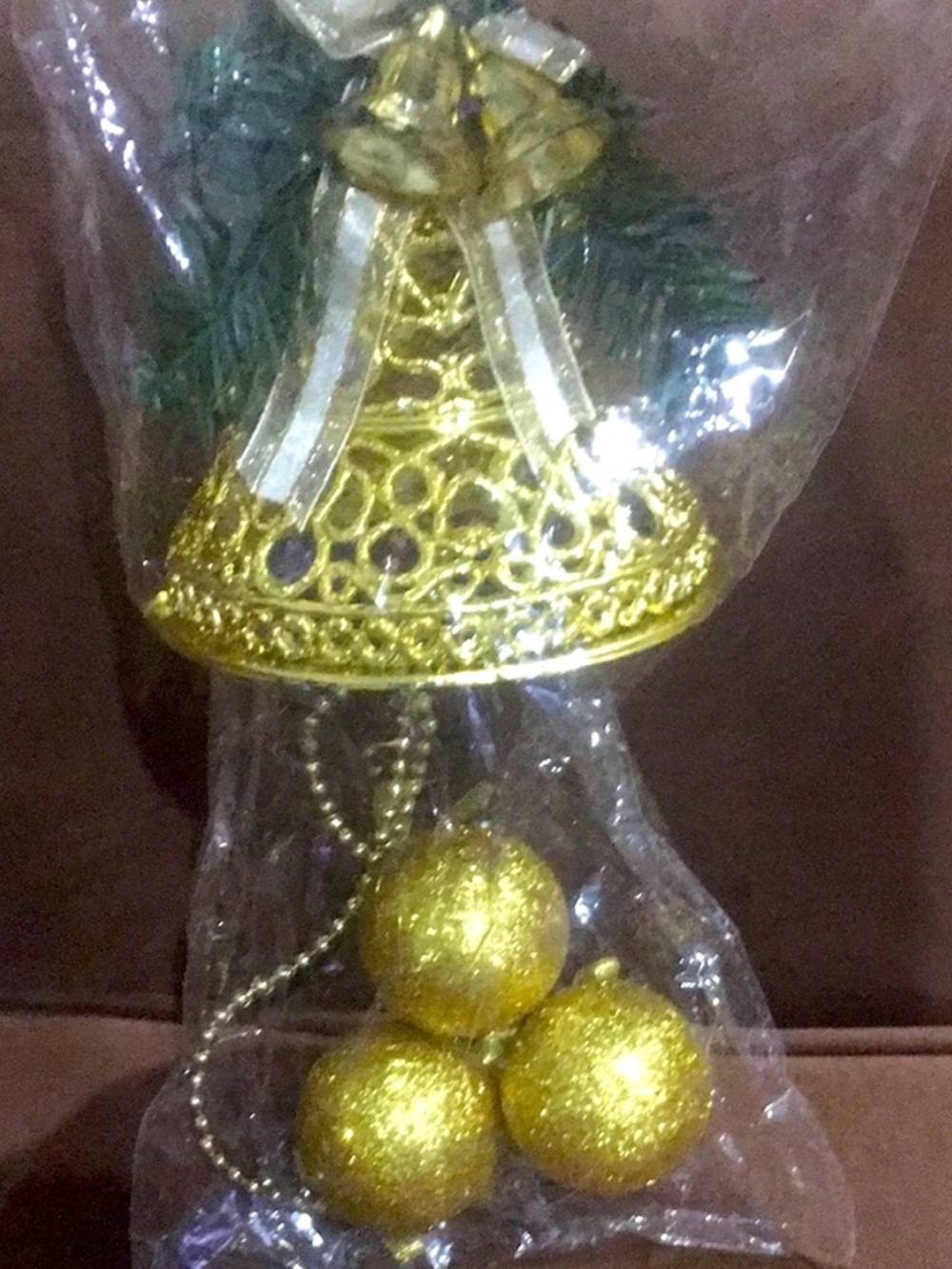 Gold Sparkly Christmas Bell Door Hanger Filigree Ornament Tree Display 4.5" NWT
